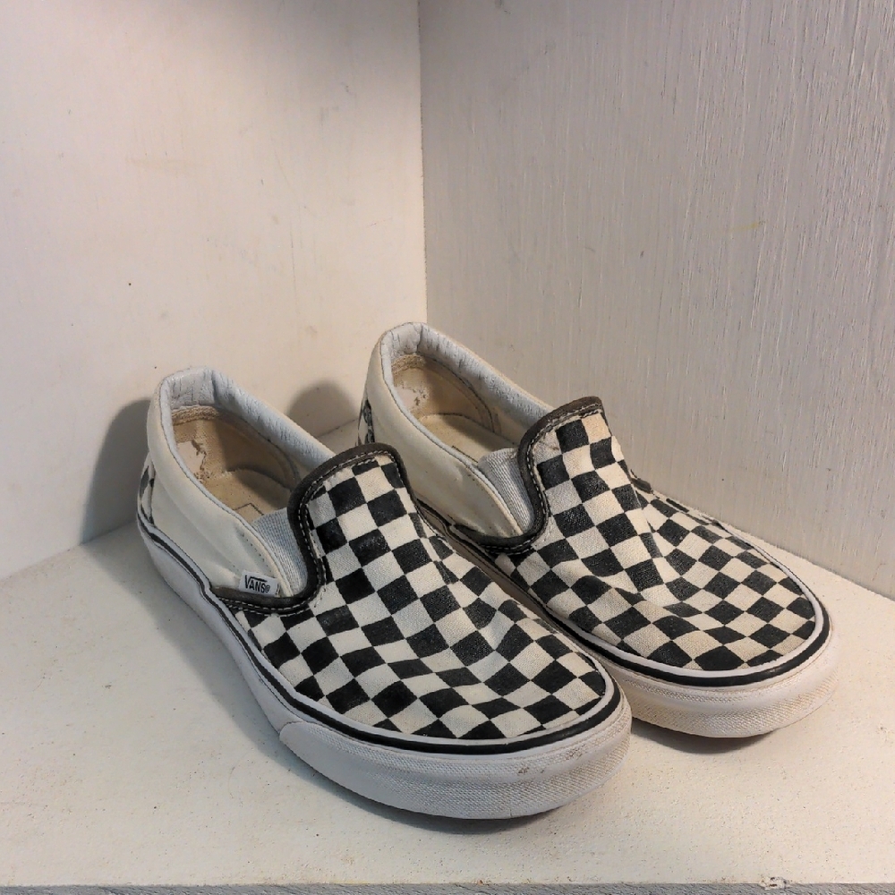 Vans Women's Black and White Checkerboard Slip-On Sneakers